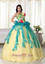 Yellow Strapless Floor-length Organza Quinceanera Dress