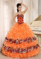 Orange Ruffles Appliques Sweetheart Quinceanera Dress Leopard