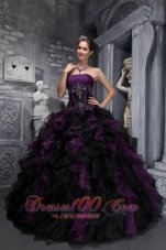 Trendy Purple Black Quinceanera Dress Strapless Taffeta Organza