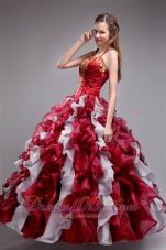 Inexpensive Wine Red Quinceanera Dress Halter Organza Applqiues