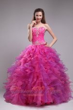 Fuchsia Ball Gown Dress for Quinceanera Beading Sweetheart