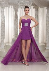 High-low Purple Sweetheart Chiffon Prom Dress Beading