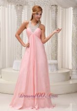 Cross Straps Pink Chiffon Prom Dress For Military Ball