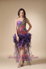 High-low Cocktail Dress Purple One Shoulder Appliques