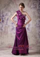 Purple One Shoulder Prom Dress Hand Made Flowers
