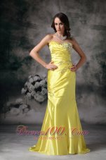 Mermaid Yellow Evening Dress Taffeta Beading Brush Train