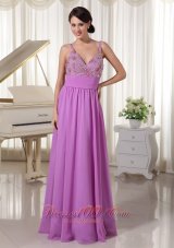 Chiffon Spaghetti Straps Lavender Evening Party Dress