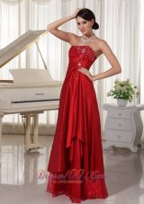 Wine Red Prom Evening Dress Embroidery Taffeta