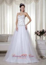 White Sweetheart A-Line Beading Prom Pageant Gown Dress
