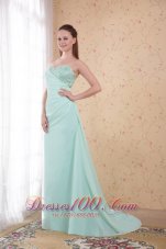 Apple Green Brush Train Appliques Prom Evening Dress