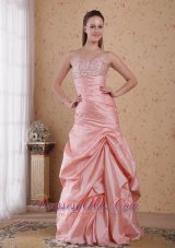 Pink Floor-length Taffeta Beading Prom Celebrity Dress