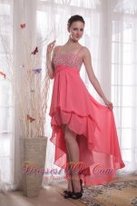 High-low Spaghetti Straps Watermelon Chiffon Prom Dress