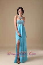 Aqua Empire Strapless Chiffon Beading Prom Evening Dress