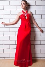 Red Cross Straps Keyhole Beading Prom Dress