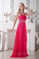 V-neck Hot Pink Beading Chiffon Prom Dress