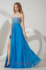 Sky Blue Homecoming Dress High Slit Sequined Chiffon