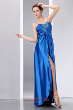 High Split Prom Dress Spaghetti Straps Blue