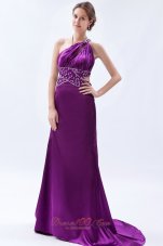 Brush Sheath One Shoulder Purple Celebrity Dress