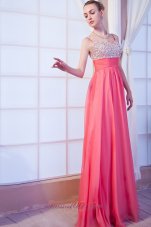 Straps Brush Coral Red Beading Prom Dress