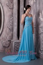 2013 Court Aqua Blue Prom Evening Dress Beading