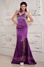 High Split Mermaid Halter Brush Prom Evening Dress