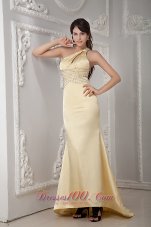 Yellow Beading Brush Prom Dress One Shoulder