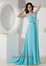 Watteau Blue V-neck Bow 17 Prom Celebrity Dress