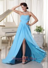 High Slit Brush Aqua Blue Dress for Prom