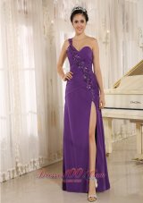 One Shoulder High Slit Purple Prom Dress