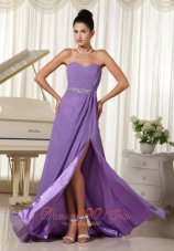 High Slit Lavender Ruch Dress for Prom