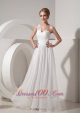 One Shoulder White Empire Beach Wedding Dress