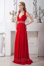 V-neck Crossed Back Prom Homecoming Dress Beading