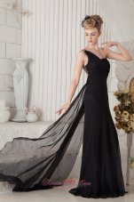 Black One Shoulder Prom Dress Brush Beading