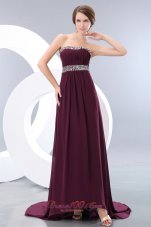 Dark Purple Prom Evening Dress Chiffon Beading Brush