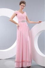 Sweet Baby Pink Prom Evening Dress V-neck Beading