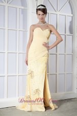 Light Yellow Column Brush Sequins Dress For Prom
