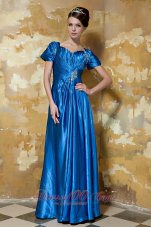 Blue Sweetheart Beading Prom Dress Shot Sleeves