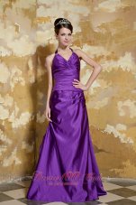 Purple Column Beading Prom Dress With V-neck