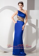 Blue One Shoulder Lepard Brush Evening Dress