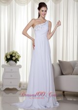 Beading Brush White Holiday Dress with One Shoulder