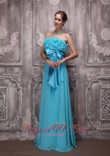 Layered Bodice Bowknot Aqua Evening Dress Brush