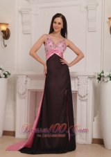 Pink and Black Straps Beading Prom Dress Evening Brush