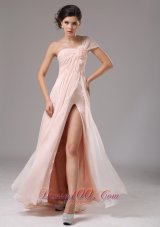 Cap Sleeve Light Pink High Slit Evening Dress