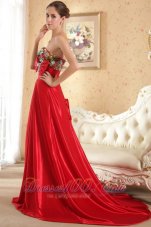 Bow Red Court Train Evening Dress Beaded