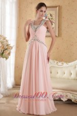 Baby Pink Straps Ruch Evening Dress Court Beads
