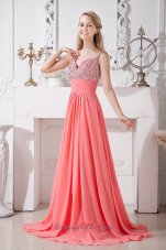 Brush Spaghetti Straps Watermelon Homecoming Gown