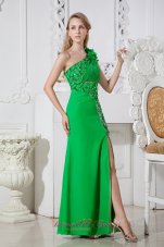 Hand Made Flowers Green One Shoulder Prom Dress