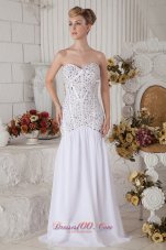 Mermaid Chiffon White Brush Prom Dress Beaded