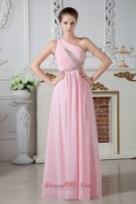 Baby Pink One Shoulder Beaded Graduation Dress