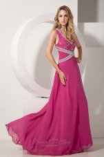 V-neck Beading Chiffon Prom dress with Appliques